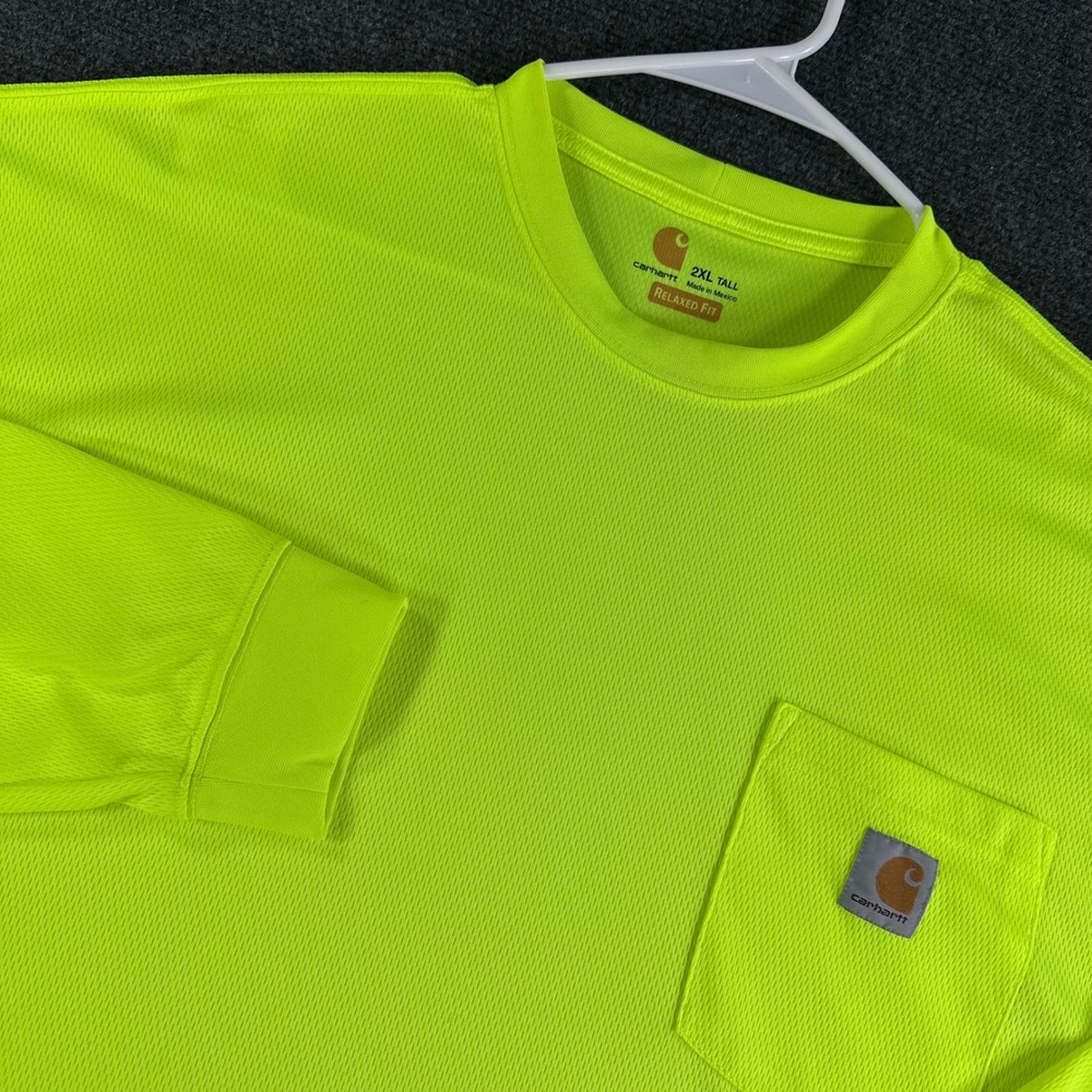 Carhartt Pocket T-Shirt Mens 2XL Tall XXL Neon Yellow Force Relaxed Fit Mesh LS